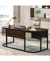 Tribesigns 63-Inch Executive Desk with 4 Drawers, Large Office Desk Computer Desk, Business Furniture Desk Workstation for Home Office, Dark Walnut