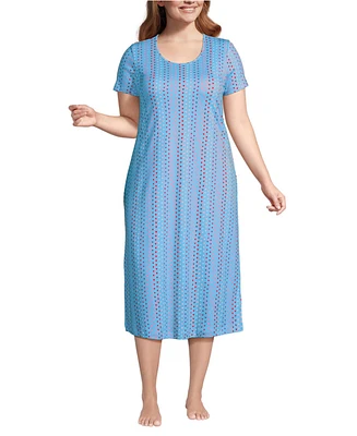 Lands' End Women's Plus Cotton Short Sleeve Midcalf Nightgown