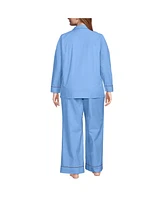 Lands' End Plus Cotton Poplin 2 Piece Pajama Set - Long Sleeve Top and Pants