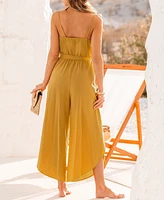 Women's Yellow V-Neck Wide Leg Jumpsuit