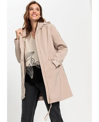 Olsen Women's Long Wind Repellant Hooded Jacket