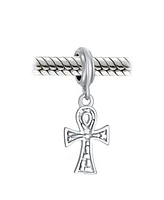 Bling Jewelry Egyptian Ankh Cross Dangle Charm Bead in Oxidized Sterling Silver for Bracelets