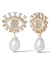 Jessica Simpson Gold-Tone Evil Eye Pearl Drop Earrings