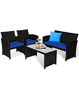 8PCS Patio Rattan Furniture Conversation Set Cushion Sofa Table Garden