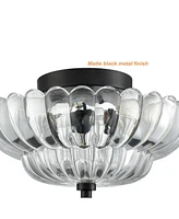 Moose 3-light Modern Black Metal with Scalloped Clear Glass Semi Flush Mount Ceiling Light for Living Room