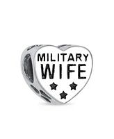 Bling Jewelry Heart Shape Usa Flag Military Wife Charm Bead Sterling Silver for Bracelet