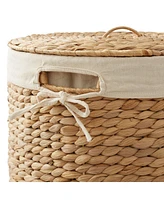 Casafield Round Laundry Hamper with Lid and Removable Liner Bag - Natural, Woven Water Hyacinth Laundry Basket for Clothes