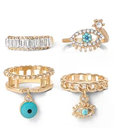 Jessica Simpson 4-Piece Charm Ring Set with Turquoise Accents - Size 7