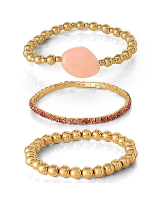 Jessica Simpson 3-Piece Beaded Stretch Bracelet Set - Gemstone & Gold-Tone Accents