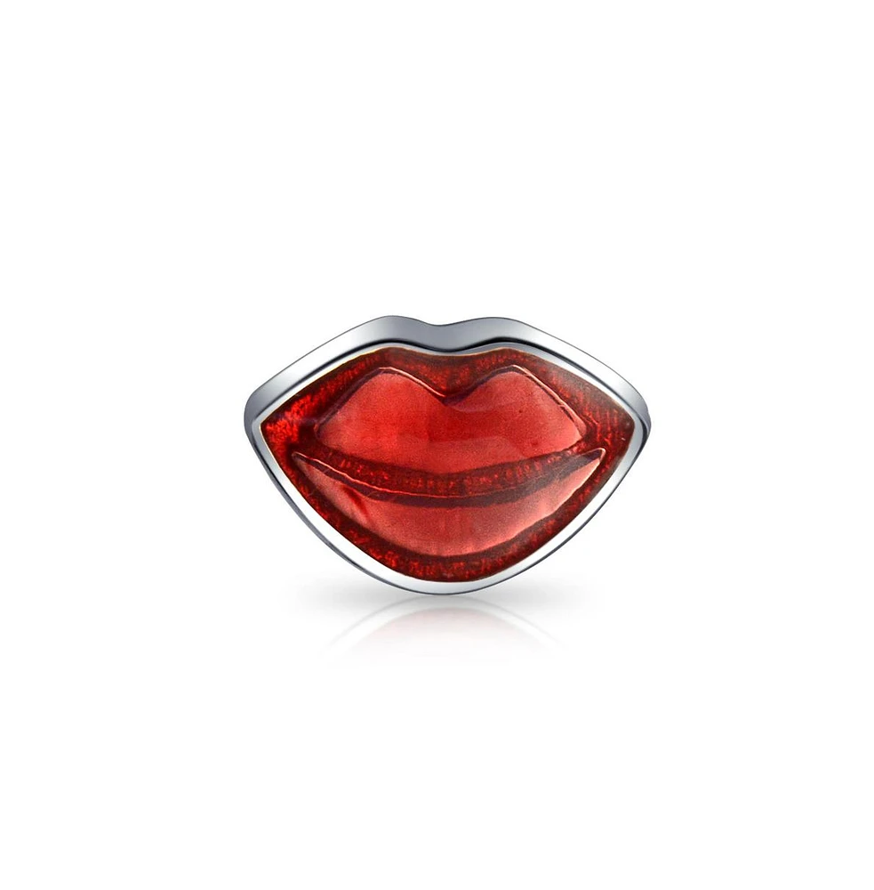 Bling Jewelry Valentine Red Lips Charm Bead in Sterling Silver for European Bracelets