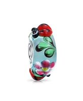 Bling Jewelry Ladybug Insect Flower Glass Charm Bead for European Bracelet Sterling Silver Core