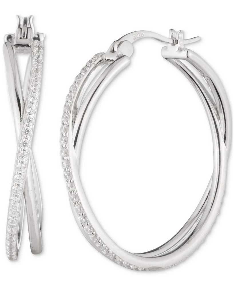 Lauren Ralph Lauren Sterling Silver Cubic Zirconia Pave Medium Hoop Earrings, 1.3"