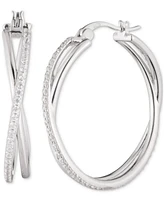 Lauren Ralph Lauren Sterling Silver Cubic Zirconia Pave Medium Hoop Earrings, 1.3"