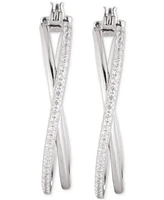 Lauren Ralph Lauren Sterling Silver Cubic Zirconia Pave Medium Hoop Earrings, 1.3"