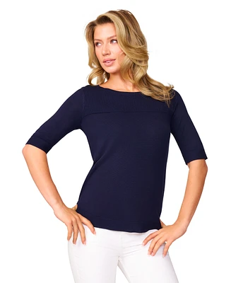 Melissa Paige Women's Petite Ribbed-Yoke Elbow-Sleeve Sweater
