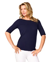 Melissa Paige Women's Petite Ribbed-Yoke Elbow-Sleeve Sweater