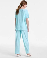 Jm Collection Womens Plisse Boat Neck Top Plisse Pants Exclusively At Macys