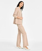 Anne Klein Womens Notched Collar One Button Blazer Printed Cowl Neck Cap Sleeve Top Mid Rise Pull On Pants