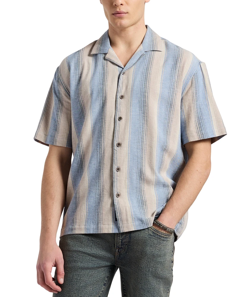 Men's Salaman Short Sleeve Button-Front Striped Camp Shirt