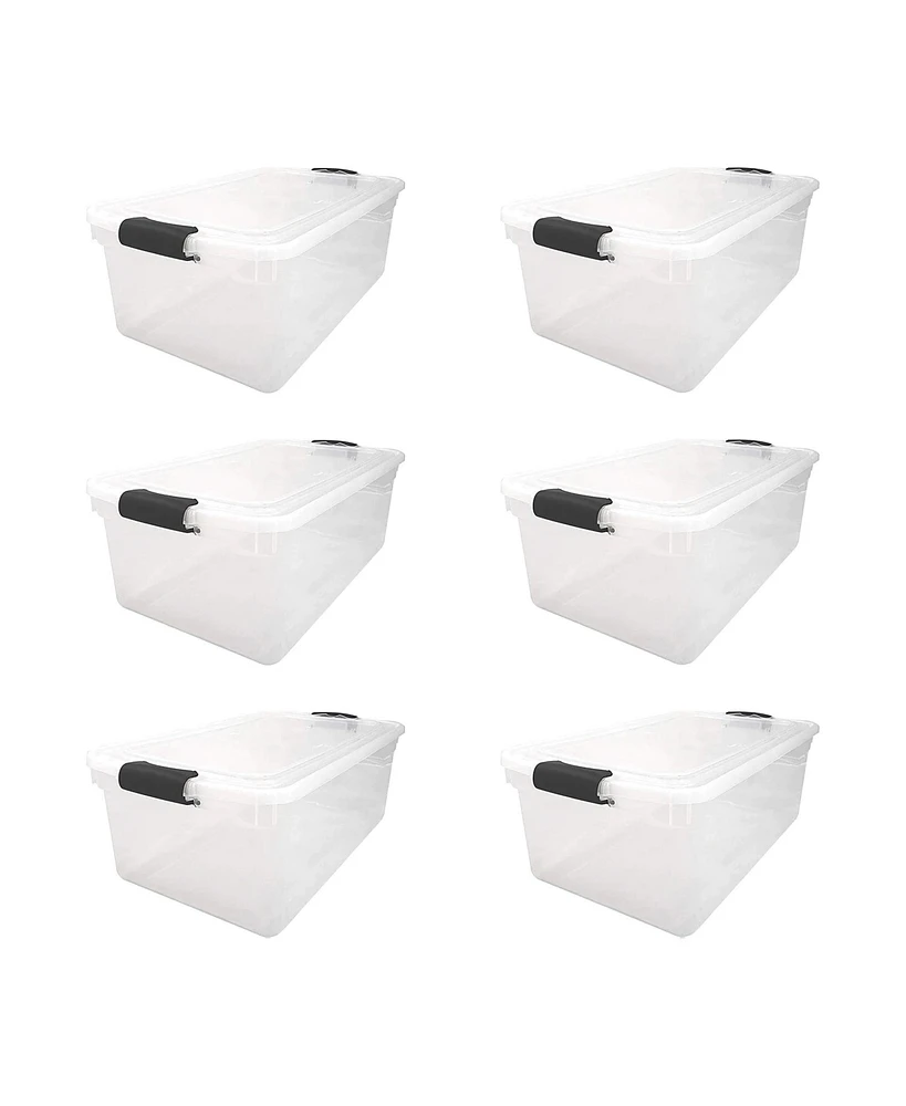 Homz 64 Qt Multipurpose Stackable Storage Bin with Latching Lids, Clear (6 Pack)