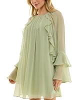 B Darlin Juniors' Ruffled Chiffon Long-Sleeve Dress