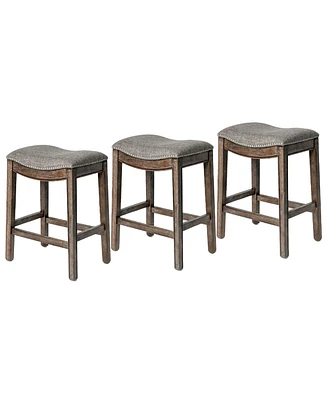 Maven Lane Adrien Backless Saddle Kitchen Counter Stool, Walnut Finish, Set of 3