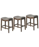 Maven Lane Adrien Backless Saddle Kitchen Counter Stool, Walnut Finish, Set of 3