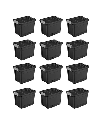 Sterilite 7.5 Gal Rugged Industrial Storage Totes w/ Latch Lids, Black (12 Pack)