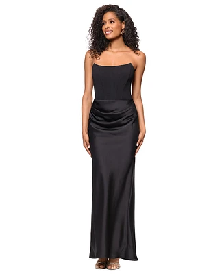 Betsy & Adam Women's Mixed-Media Strapless Corset Gown