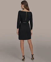 Donna Karan New York Women's Solid Belted Boat-Neck 3/4-Sleeve Dress