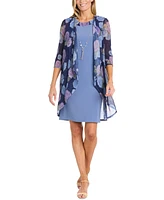 R & M Richards Petite Printed Jacket Necklace Dress Set