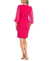 R & M Richards Petite Sweetheart-Neck Chiffon-Sleeve Dress