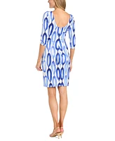 R & M Richards Petite Printed U-Back 3/4-Sleeve Dress