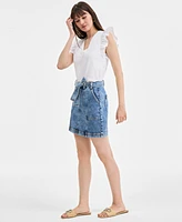 On 34th Women's Denim Tie-Belt Mini Skirt, Exclusively at Macy's