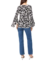 Sam & Jess Women's Printed Round-Neck Bell-Sleeve Top