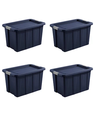 Sterilite Tuff1 30 Gallon Plastic Storage Tote Bin w/Latching Lid, Blue (4 Pack)