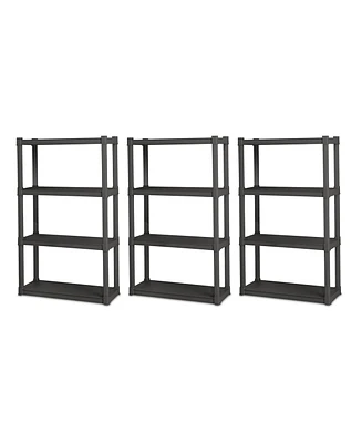 Sterilite Plastic Shelf Storage Organizing Unit with 4 Shelves, Gray, 3 Pack