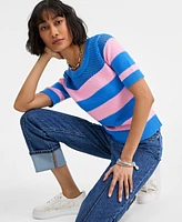 On 34th Women's Cotton Striped Perforated-Stitch Sweater, Exclusively at Macy's