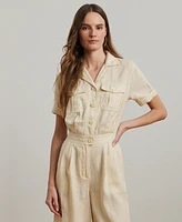 Lauren Ralph Women's Embroidered Linen Short-Sleeve Jumpsuit