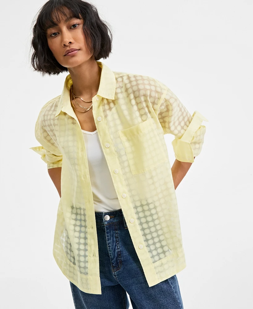 On 34th Women's Floral-Burnout Relaxed Blouse, Exclusively at Macy's
