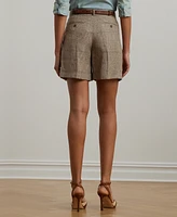 Lauren Ralph Women's Glen Check Pleated Linen Twill Shorts