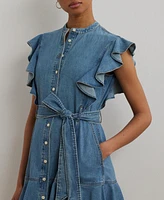 Lauren Ralph Lauren Women's Belted Denim Flutter-Sleeve Shirtdress