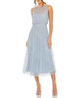 Women's High Neck Sleeveless Embelished A Line Dress