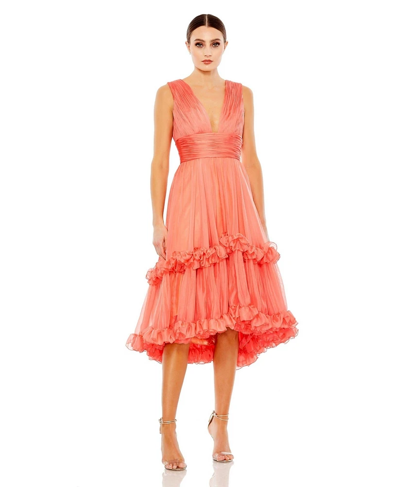 Mac Duggal Women's V-Neck Ruffle Tiered Dress