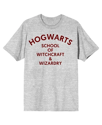 Harry Potter Men's Hogwarts Simple Text Athletic Heather T-shirt-Large