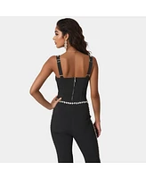 Bebe Women's Rhinestone Detail Woven Twill Corset