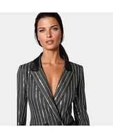 Bebe Women's Stripe Sequins Double Breasted Blazer