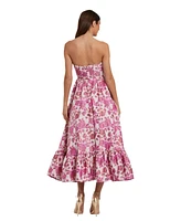 Women's Floral Brocade Strapless A Line Midi Dress