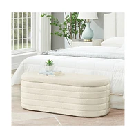 Modern Storage Ottoman Bench with Teddy Boucle Fabric for Bedroom, Living Room, Entryway-The Pop Home