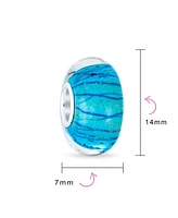 Bling Jewelry Murano Glass Charm Bead Blue Green Glitter Swirl for European Bracelet